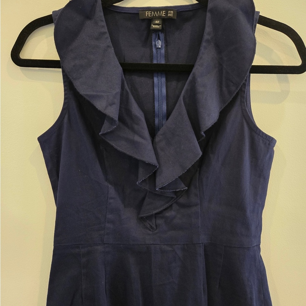 Femme Navy Ruffle Sleeveless Blouse